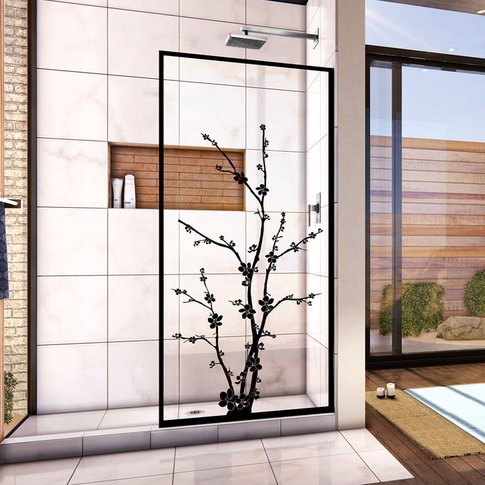DreamLine D3234720ZNB-09 Linea Blossom 34"W x 72"H Single Panel Frameless Shower Door, Open Entry Design in Satin Black