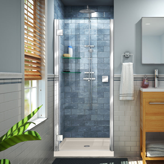 DreamLine DL-533636-22-01 Lumen 36"D x 36"W x 74 3/4"H Hinged Shower Door in Chrome with Biscuit Base Kit