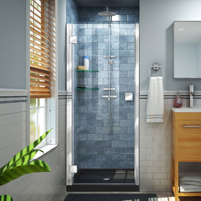 DreamLine DL-533242-88-01 Lumen 32"D x 42"W x 74 3/4"H Hinged Shower Door in Chrome with Black Base Kit