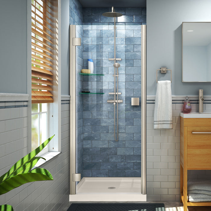 DreamLine DL-533636-22-04 Lumen 36"D x 36"W x 74 3/4"H Hinged Shower Door in Brushed Nickel with Biscuit Base Kit