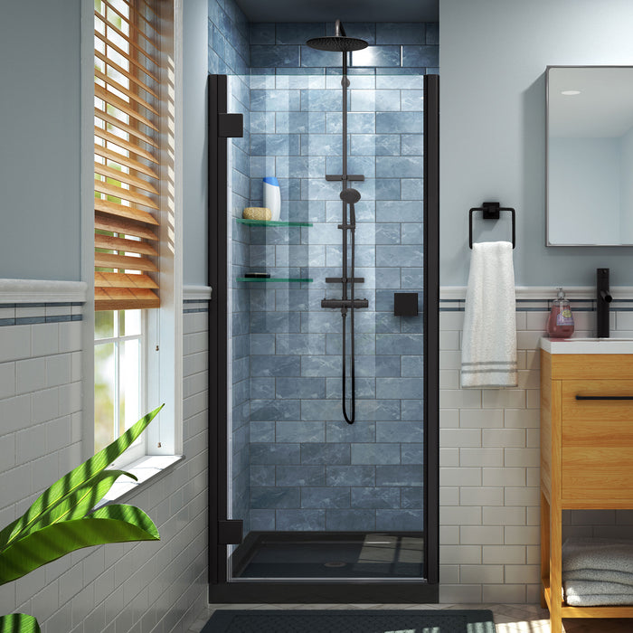 DreamLine DL-533242-88-09 Lumen 32"D x 42"W x 74 3/4"H Hinged Shower Door in Satin Black with Black Base Kit