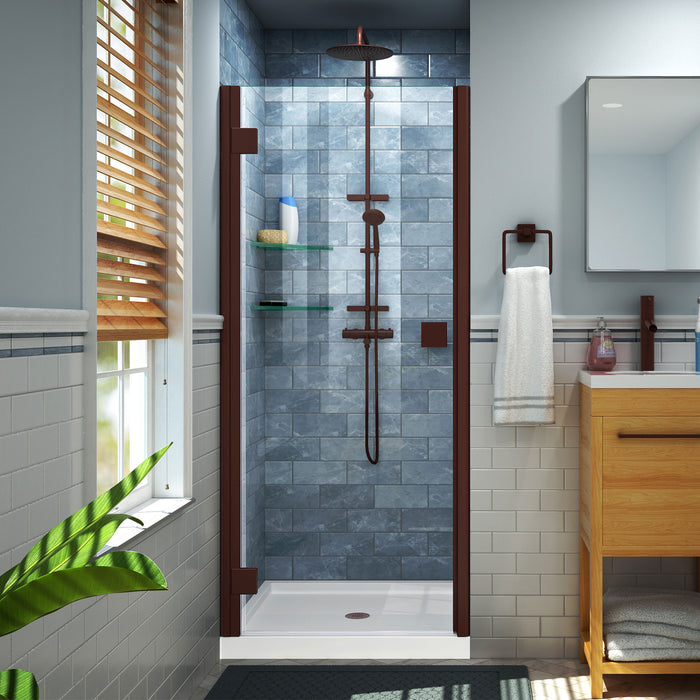 DreamLine DL-533442-06 Lumen 34"D x 42"W x 74 3/4"H Hinged Shower Door in Oil Rubbed Bronze with White Base Kit