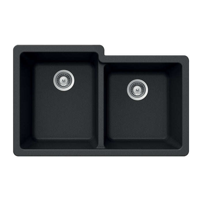 Houzer M-175U MIDNITE Quartztone 33" Midnite Granite Composite Undermount 60/40 Double Bowl Kitchen Sink