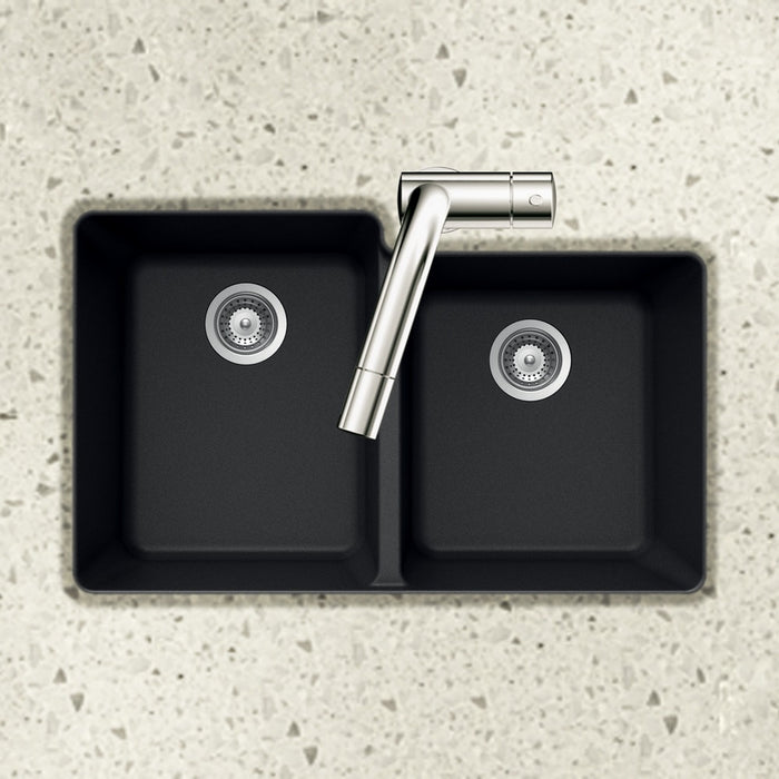 Houzer M-175U MIDNITE Quartztone 33" Midnite Granite Composite Undermount 60/40 Double Bowl Kitchen Sink