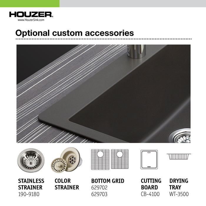 Houzer M-175U MOCHA Quartztone 33" Mocha Granite Composite Undermount 60/40 Double Bowl Kitchen Sink
