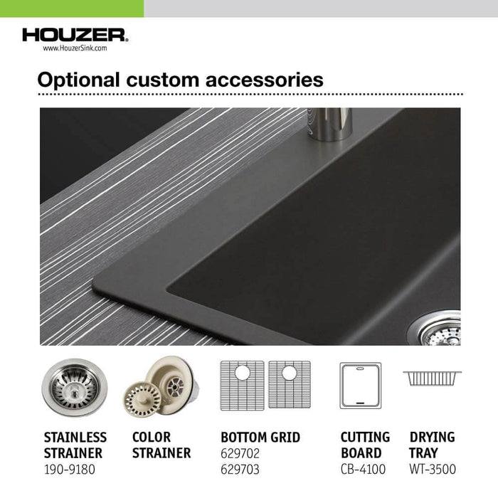 Houzer M-175U SLATE Quartztone 33" Slate Granite Composite Undermount 60/40 Double Bowl Kitchen Sink