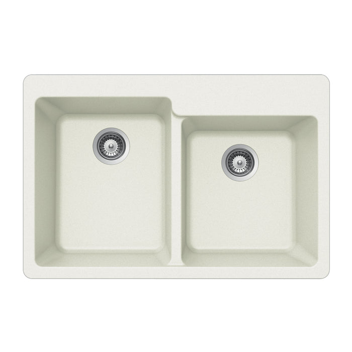 Houzer M-175 CLOUD Quartztone 33" Cloud Granite Composite Drop-in Topmount 60/40 Double Bowl Kitchen Sink
