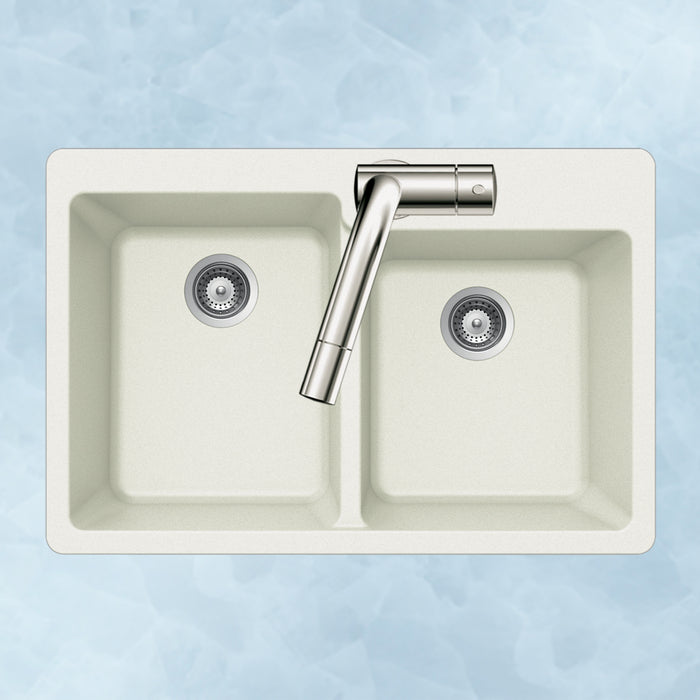 Houzer M-175 CLOUD Quartztone 33" Cloud Granite Composite Drop-in Topmount 60/40 Double Bowl Kitchen Sink