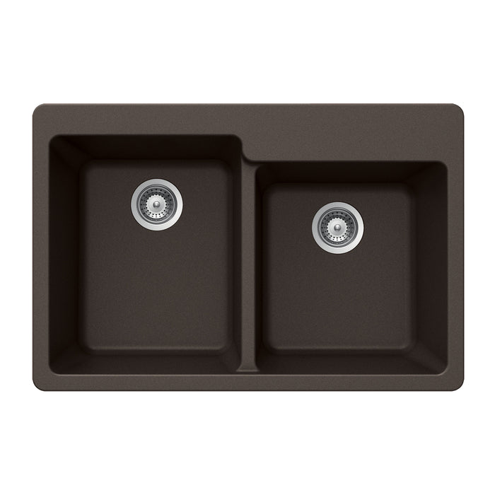 Houzer M-175 MOCHA Quartztone 33" Mocha Granite Composite Drop-in Topmount 60/40 Double Bowl Kitchen Sink