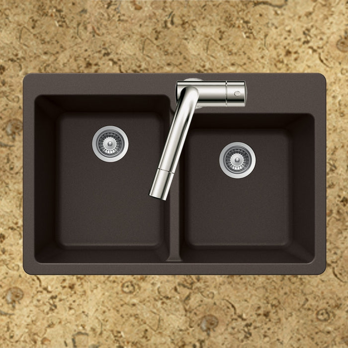 Houzer M-175 MOCHA Quartztone 33" Mocha Granite Composite Drop-in Topmount 60/40 Double Bowl Kitchen Sink