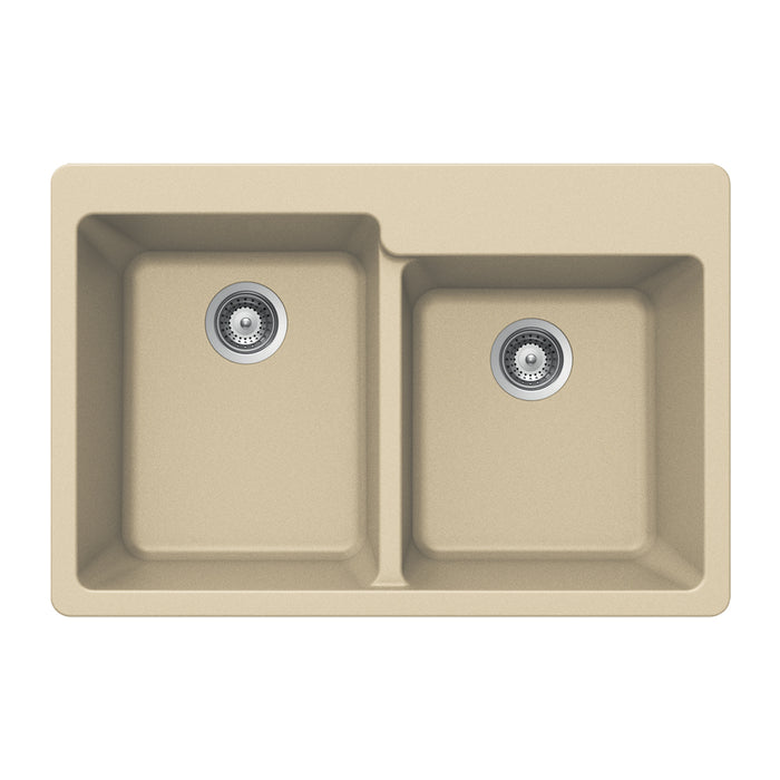 Houzer M-175 SAND Quartztone 33" Sand Granite Composite Drop-in Topmount 60/40 Double Bowl Kitchen Sink