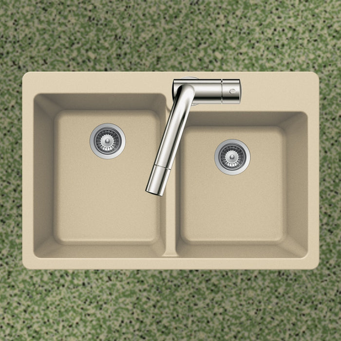 Houzer M-175 SAND Quartztone 33" Sand Granite Composite Drop-in Topmount 60/40 Double Bowl Kitchen Sink