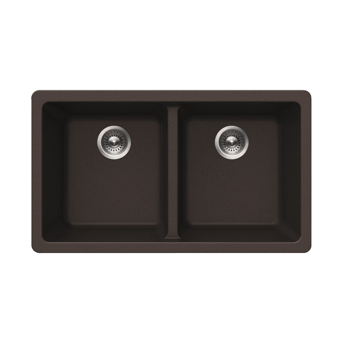 Houzer M-300U MOCHA Quartztone 31" Mocha Granite Composite Undermount 50/50 Double Bowl Kitchen Sink