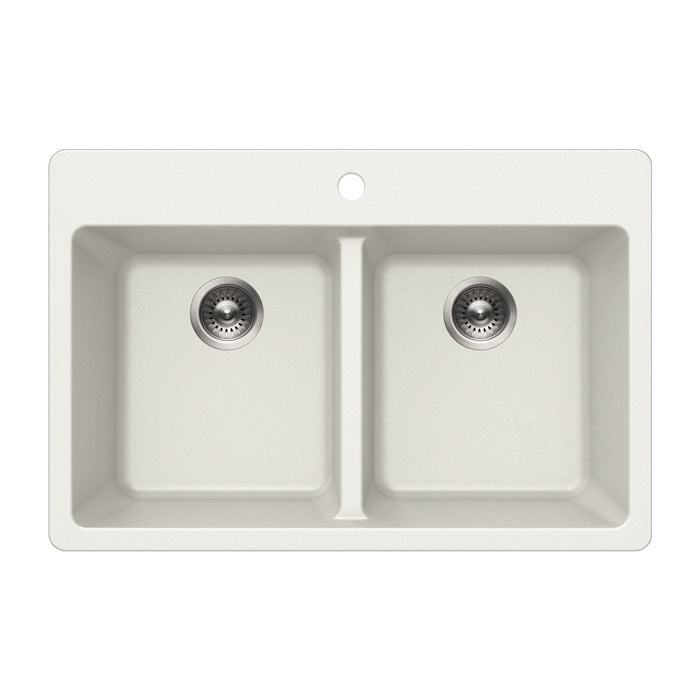 Houzer M-300 CLOUD Quartztone 33" Cloud Granite Composite Drop-in Topmount 50/50 Double Bowl Kitchen Sink