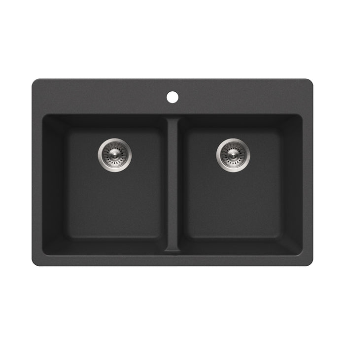 Houzer M-300 MIDNITE Quartztone 33" Midnite Granite Composite Drop-in Topmount 50/50 Double Bowl Kitchen Sink