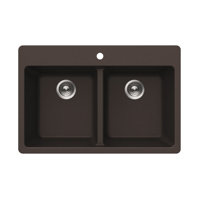 Houzer M-300 MOCHA Quartztone 33" Mocha Granite Composite Drop-in Topmount 50/50 Double Bowl Kitchen Sink
