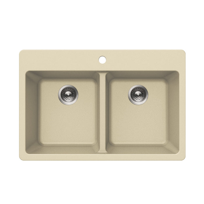 Houzer M-300 SAND Quartztone 33" Sand Granite Composite Drop-in Topmount 50/50 Double Bowl Kitchen Sink