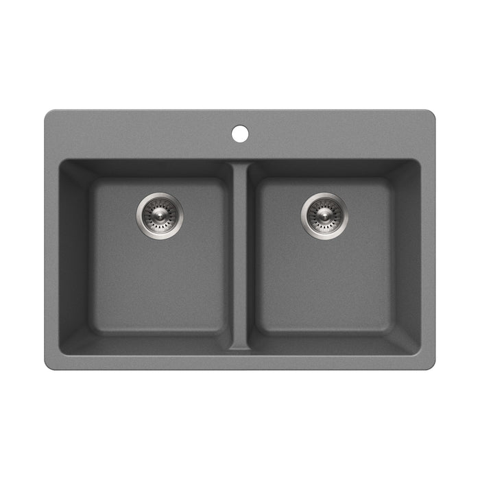 Houzer M-300 SLATE Quartztone 33" Slate Granite Composite Drop-in Topmount 50/50 Double Bowl Kitchen Sink