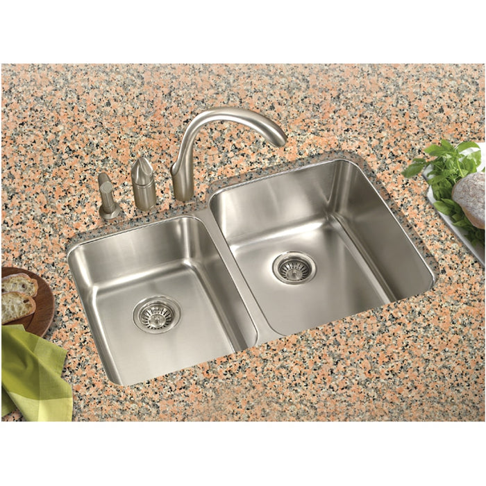 Houzer MEC-3220SL-1 Medallion 32" Undermount 60/40 Double Bowl Kitchen Sink with Bowl with Strainers
