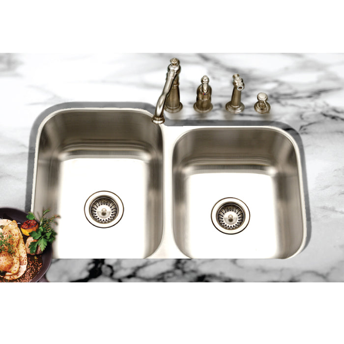 Houzer MEC-3220SR-1 Medallion Classic 32" Undermount 60/40 Double Bowl with Bowl Kitchen Sink with Strainers