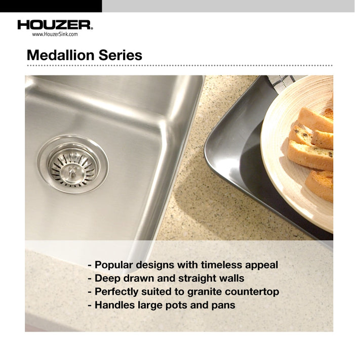 Houzer MGD-3120-1 Medallion Gourmet 31" Undermount 50/50 Double Bowl Kitchen Sink with Strainers