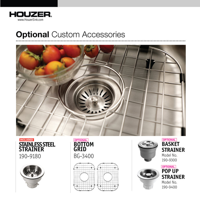 Houzer MGD-3120-1 Medallion Gourmet 31" Undermount 50/50 Double Bowl Kitchen Sink with Strainers