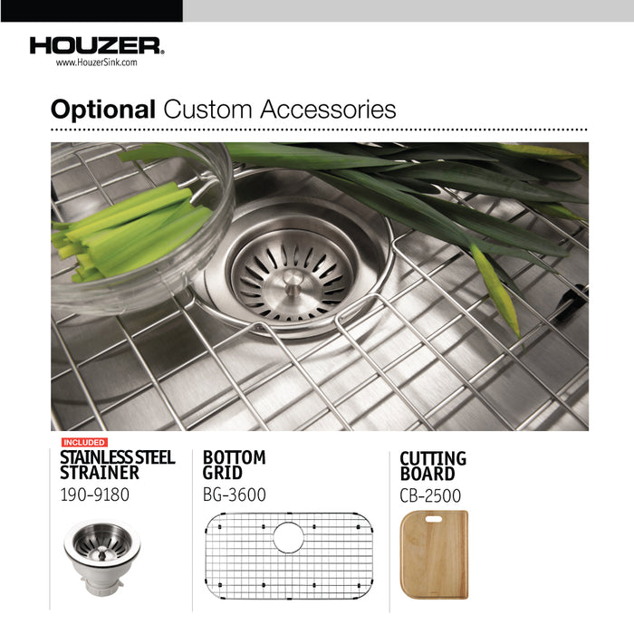 Houzer MGS-3018-1 Medallion 31" Undermount Single Bowl Kitchen Sink with Strainer