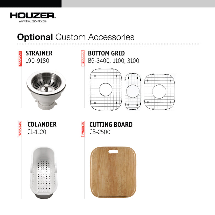 Houzer MGT-4120-1 Medallion 40" Undermount Triple Bowl Kitchen Sink with Strainers