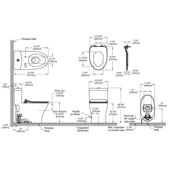 TOTO MS646234CEMFGN#01 Aquia IV Dual Flush One-Piece Universal Height Toilet, Washlet+, with a Slim Seat