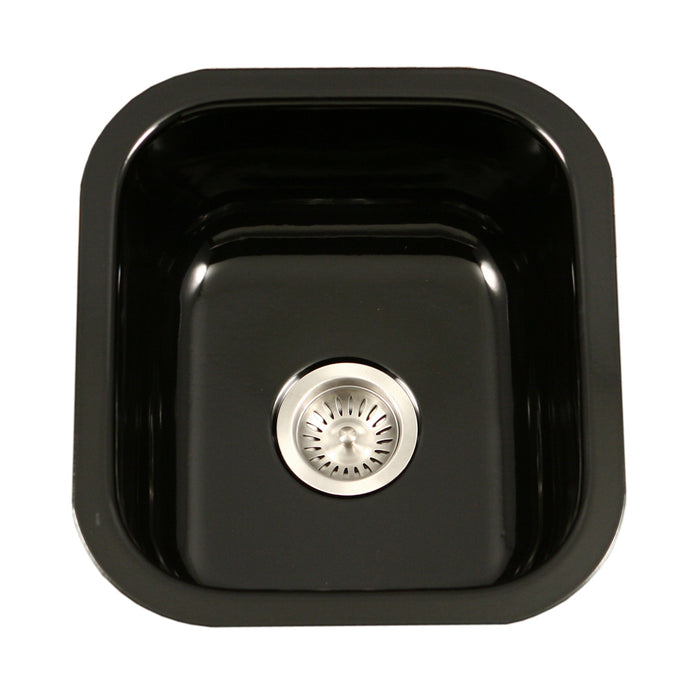 Houzer PCB-1750 BL Porcela 17" Black Porcelain Enamel Steel Undermount Bar Sink