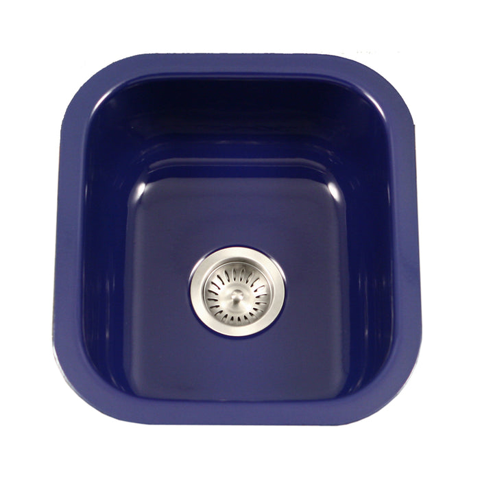 Houzer PCB-1750 NB Porcela 17" Navy Blue Porcelain Enamel Steel Undermount Single Bowl Bar Sink