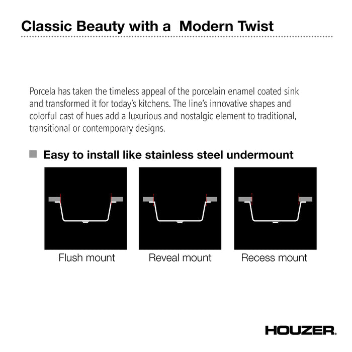 Houzer PCD-3400 BL Porcela 31" Black Porcelain Enameled Steel Undermount Double Bowl Kitchen Sink