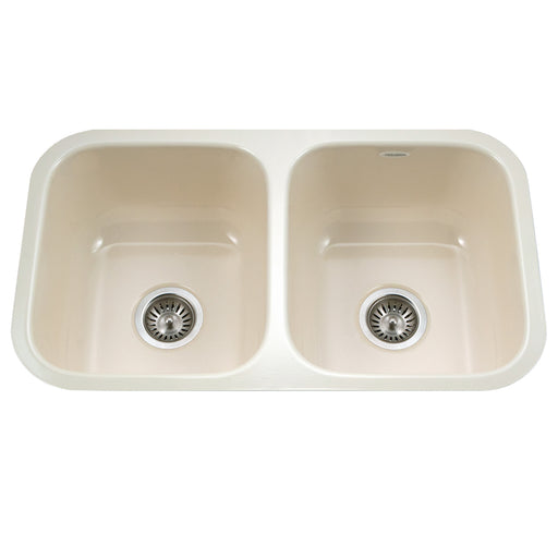 Houzer PCD-3400 BQ Porcela 31" Biscuit Porcelain Enameled Steel Undermount Double Bowl Kitchen Sink