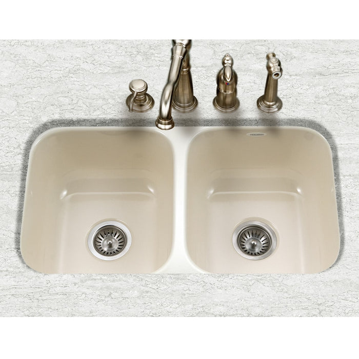 Houzer PCD-3400 BQ Porcela 31" Biscuit Porcelain Enameled Steel Undermount Double Bowl Kitchen Sink