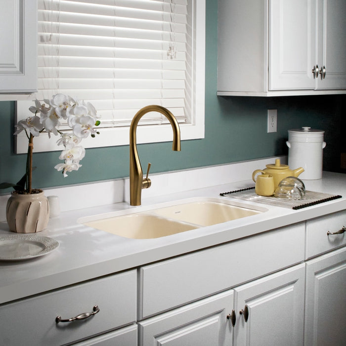 Houzer PCD-3400 BQ Porcela 31" Biscuit Porcelain Enameled Steel Undermount Double Bowl Kitchen Sink