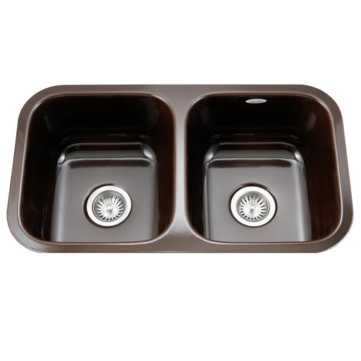 Houzer PCD-3400 ES Porcela 31" Espresso Porcelain Enameled Steel Undermount Double Bowl Kitchen Sink
