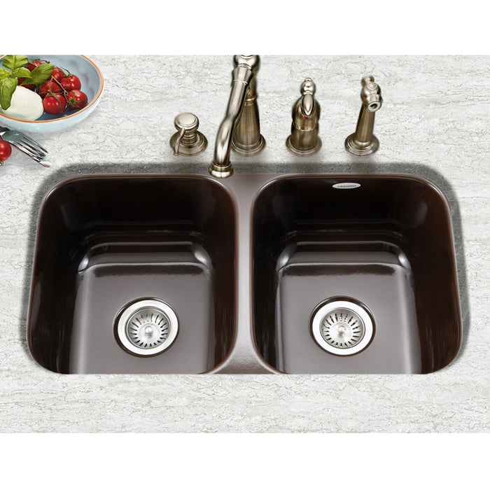 Houzer PCD-3400 ES Porcela 31" Espresso Porcelain Enameled Steel Undermount Double Bowl Kitchen Sink