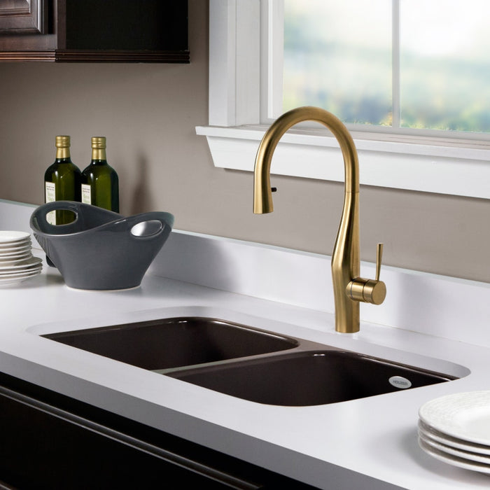 Houzer PCD-3400 ES Porcela 31" Espresso Porcelain Enameled Steel Undermount Double Bowl Kitchen Sink