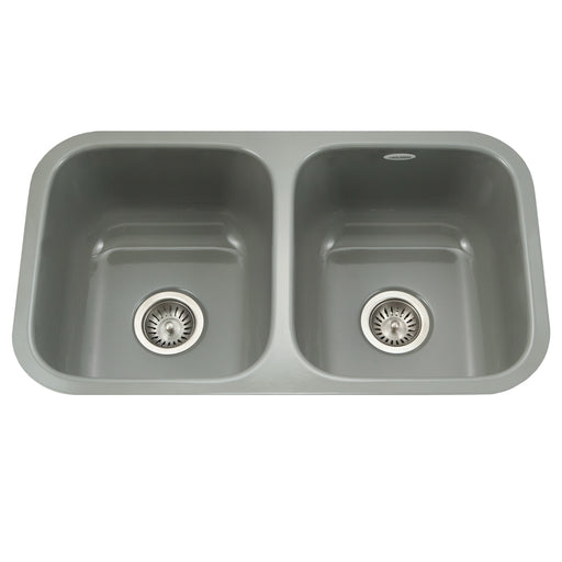Houzer PCD-3400 SL Porcela 31" Slate Porcelain Enameled Steel Undermount Double Bowl Kitchen Sink