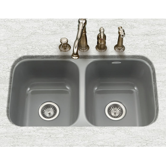 Houzer PCD-3400 SL Porcela 31" Slate Porcelain Enameled Steel Undermount Double Bowl Kitchen Sink