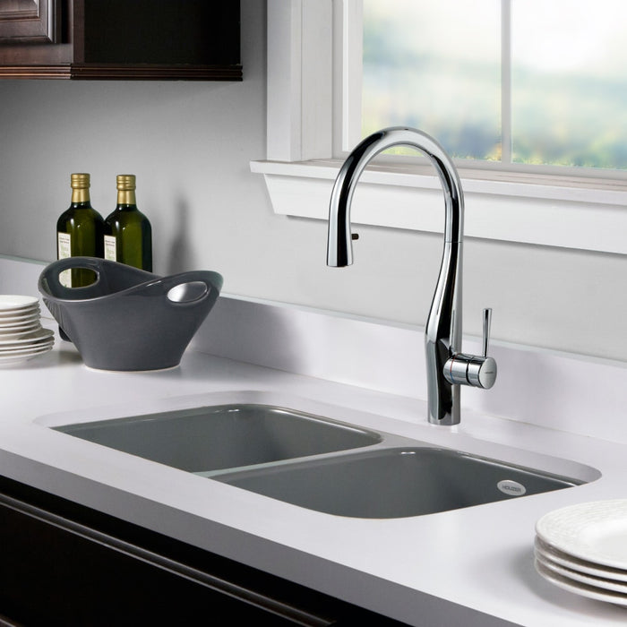 Houzer PCD-3400 SL Porcela 31" Slate Porcelain Enameled Steel Undermount Double Bowl Kitchen Sink