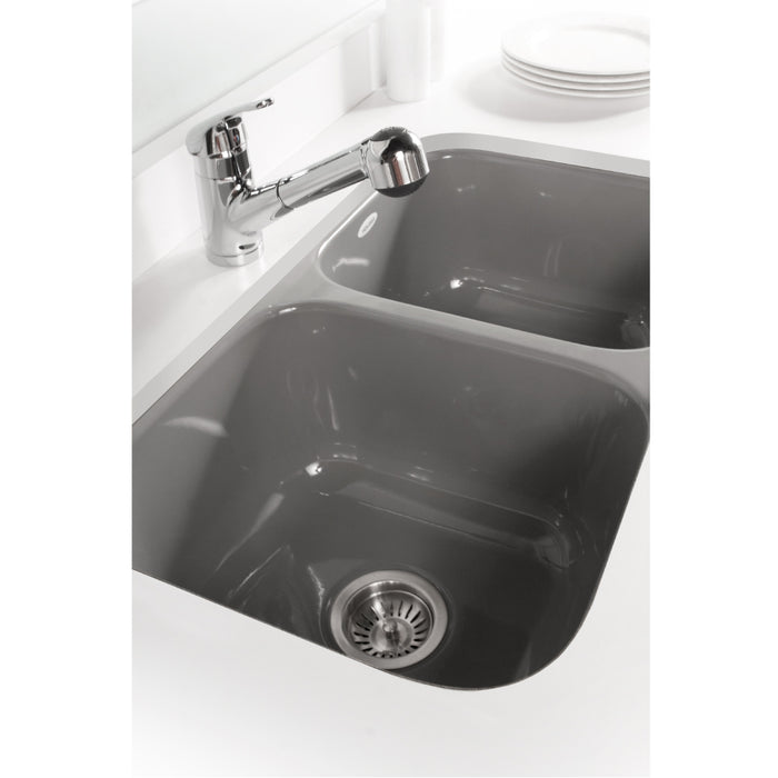 Houzer PCD-3400 SL Porcela 31" Slate Porcelain Enameled Steel Undermount Double Bowl Kitchen Sink