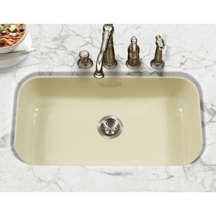 Houzer PCG-3600 BQ Porcela 31" Biscuit Porcelain Enamel Steel Undermount Single Bowl Kitchen Sink