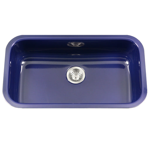 Houzer PCG-3600 NB Porcela 31" Navy Blue Porcelain Enamel Steel Undermount Single Bowl Kitchen Sink