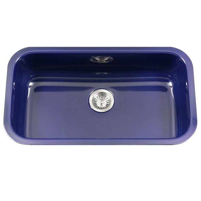Houzer PCG-3600 NB Porcela 31" Navy Blue Porcelain Enamel Steel Undermount Single Bowl Kitchen Sink