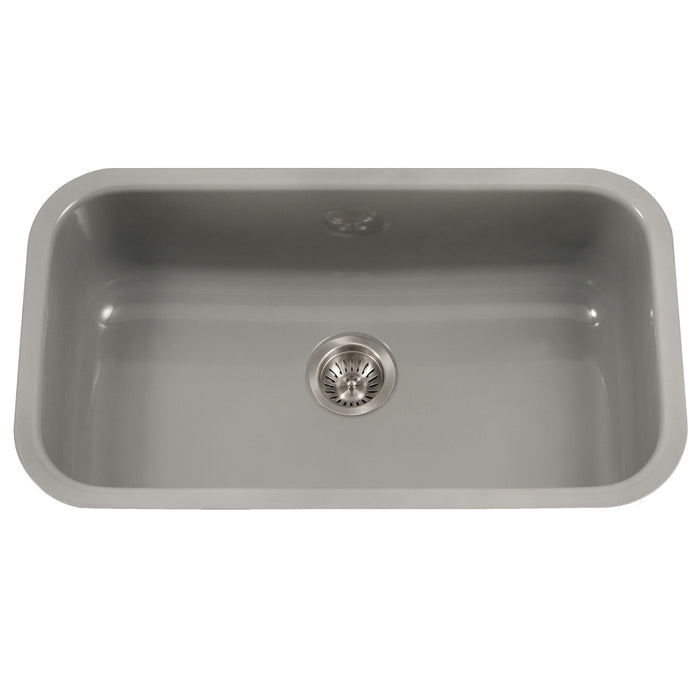 Houzer PCG-3600 SL Porcela 31" Slate Porcelain Enamel Steel Undermount Single Bowl Kitchen Sink