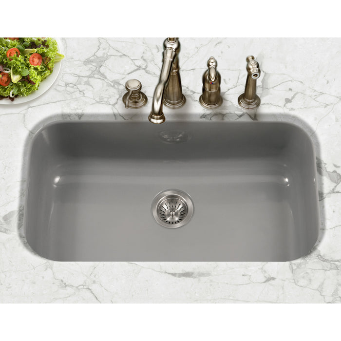 Houzer PCG-3600 SL Porcela 31" Slate Porcelain Enamel Steel Undermount Single Bowl Kitchen Sink