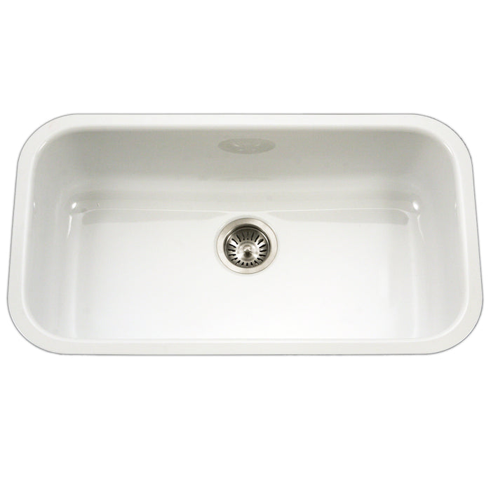 Houzer PCG-3600 WH Porcela 31" White Porcelain Enamel Steel Undermount Single Bowl Kitchen Sink