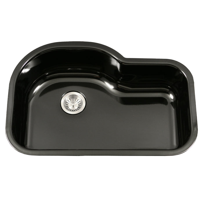 Houzer PCH-3700 BL Porcela 31" Black Porcelain Enamel Steel Undermount Single Bowl Offset Kitchen Sink