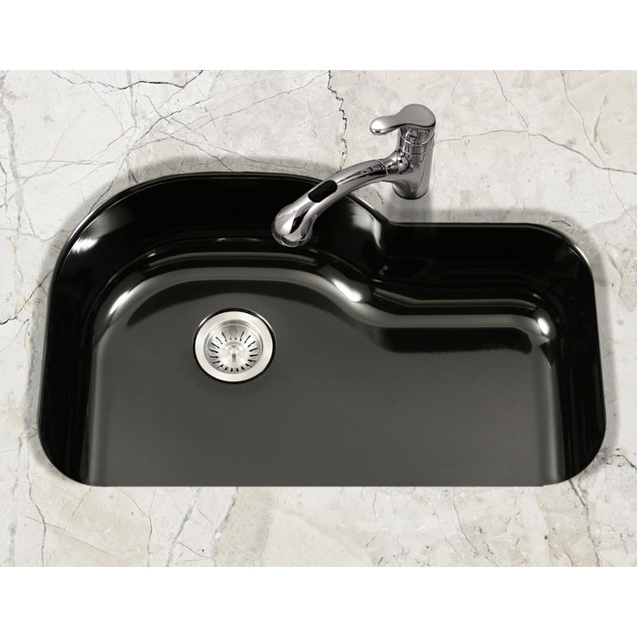 Houzer PCH-3700 BL Porcela 31" Black Porcelain Enamel Steel Undermount Single Bowl Offset Kitchen Sink